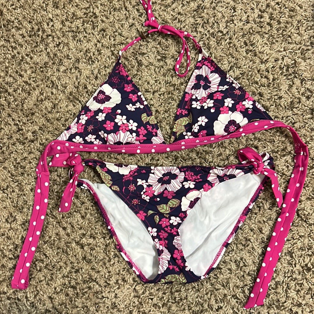 Aeropostale purple floral polka dot two-piece bikini